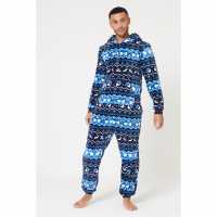 Navy Fairisle Fleece Onesie  Мъжки пижами