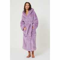 Hooded Fleece Robe Purple  Дамско облекло плюс размер