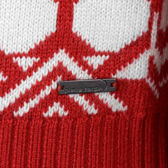 Pierre Cardin Плетен Мъжки Пуловер Crew Neck Fair Isle Knit Jumper Mens Red - Коледни пуловери