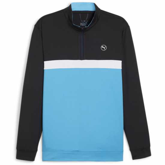 Puma Блуза С Четвърт Цип Pure Colour Block Golf Quarter Zip Mens Черно-аква синьо Мъжки полар