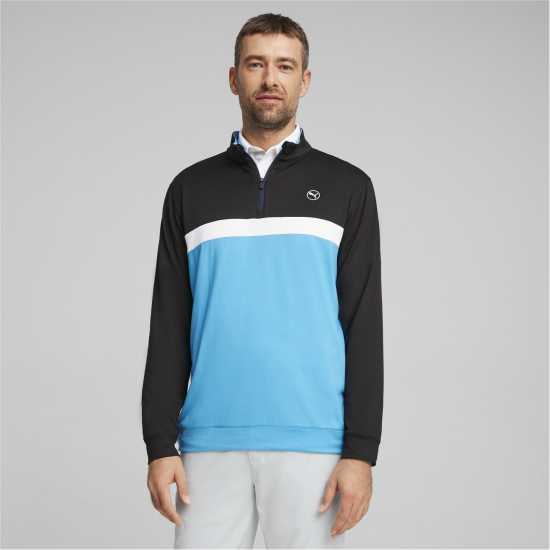 Puma Блуза С Четвърт Цип Pure Colour Block Golf Quarter Zip Mens Черно-аква синьо Мъжки полар