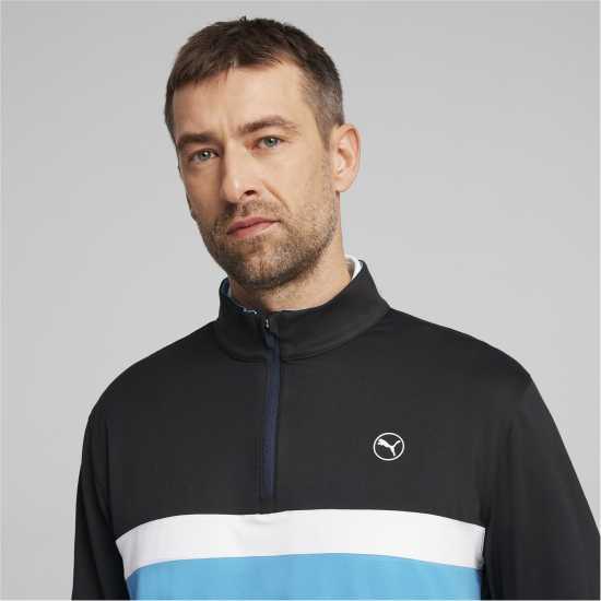Puma Блуза С Четвърт Цип Pure Colour Block Golf Quarter Zip Mens Черно-аква синьо Мъжки полар