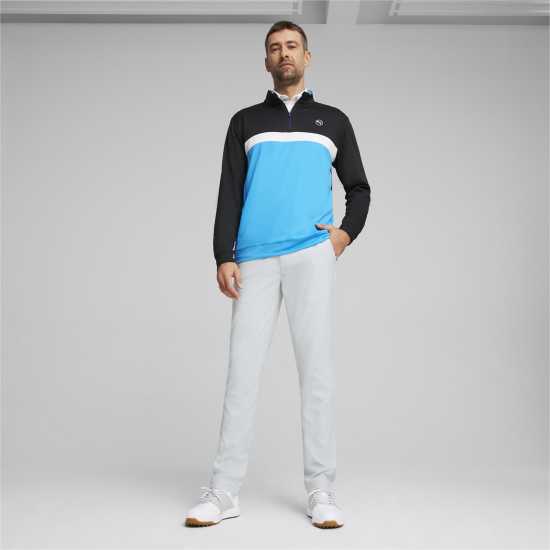 Puma Блуза С Четвърт Цип Pure Colour Block Golf Quarter Zip Mens Черно-аква синьо Мъжки полар
