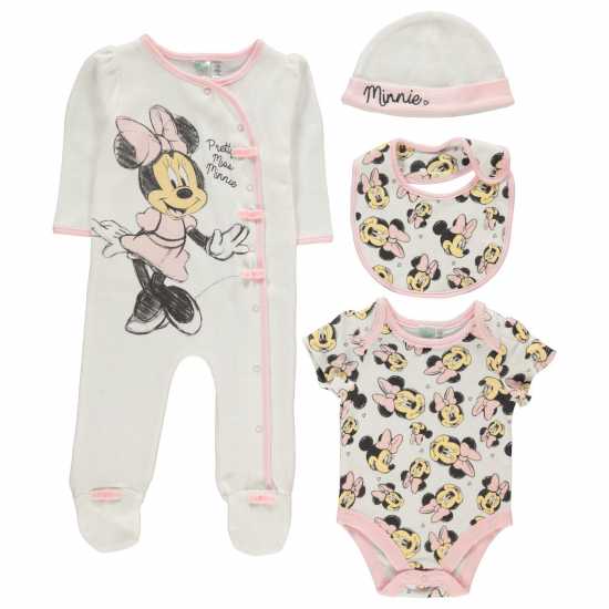 Детско облекло с герои Character 4 Piece Romper Set Infants Мини Маус Character 4 Piece Romper Set Infants Мини Маус Детско облекло с герои