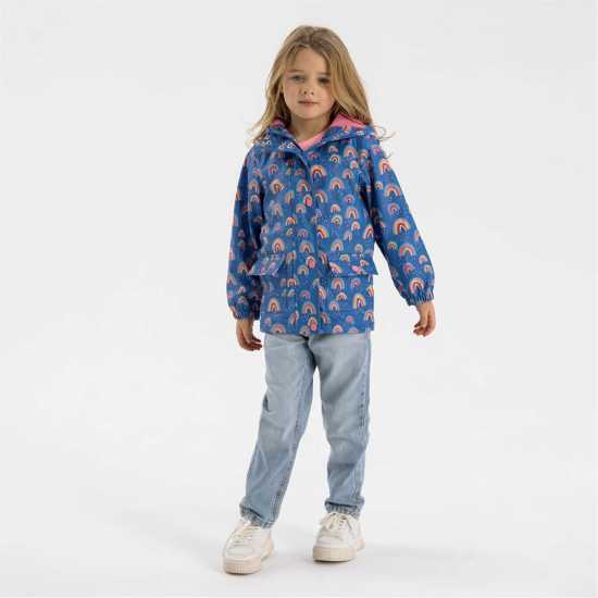 Girls Rain Jacket Printed Cobalt Blue  