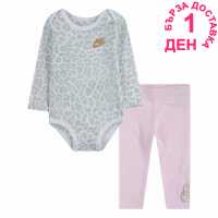 Nike Бебешки Комплект Момичета Leopard Bodysuit Set Baby Girls Pink Foam Бебешки дрехи