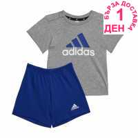 Adidas Тениска Essential T Shirt And Short Set Babies Gry H/Lcd Blu Бебешки дрехи