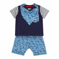 & Sid Blue Fish Print Top Short And Bib Set  