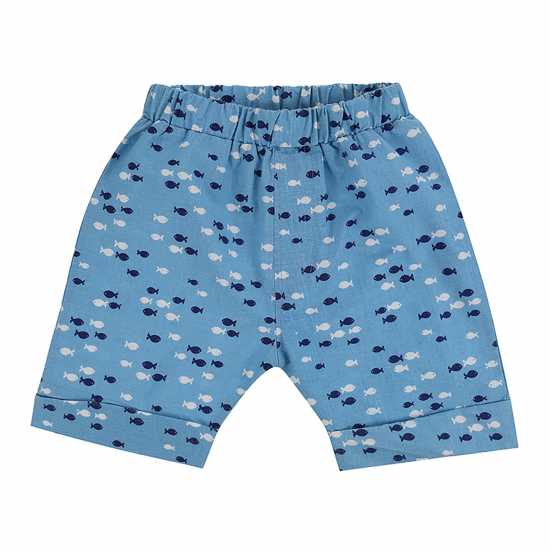& Sid Blue Fish Print Top Short And Bib Set & Sid Blue Fish Print Top Short And Bib Set