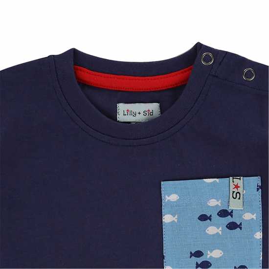 & Sid Blue Fish Print Top Short And Bib Set & Sid Blue Fish Print Top Short And Bib Set