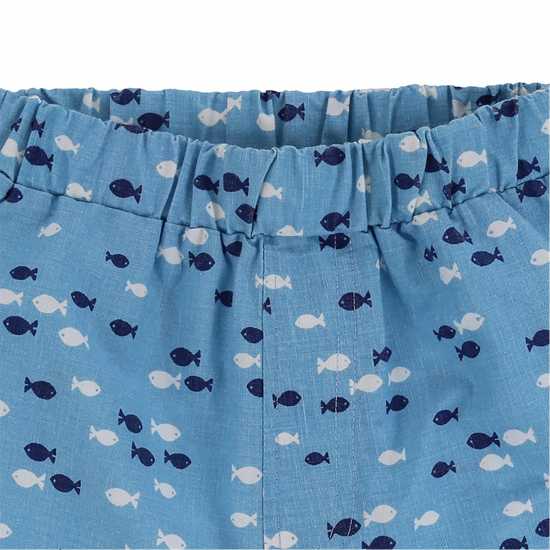& Sid Blue Fish Print Top Short And Bib Set & Sid Blue Fish Print Top Short And Bib Set