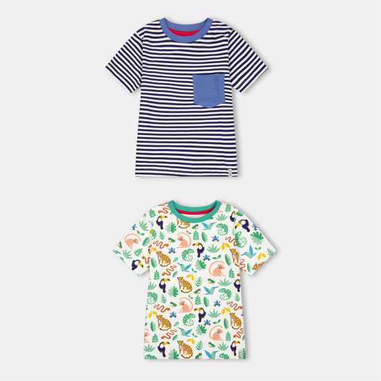 Lilly And Sid & Sid Multicoloured Animal Safari And Stripe Print T-Shirt - 2 Pack  Детски тениски и фланелки