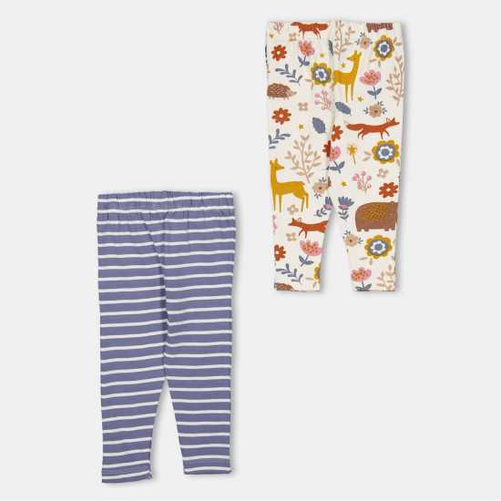 Lilly And Sid & Sid Multicoloured Animal Forest And Stripe Print Leggings - 2 Pack  Бебешки дрехи
