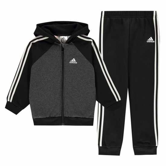 Adidas 3 Stripe Fleece Tracksuit Babies Black/Grey/Wht Детски полар