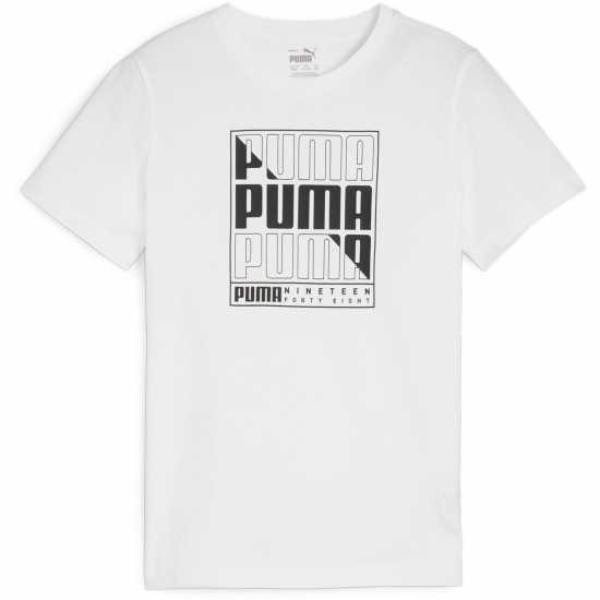 Детски тениски и фланелки Puma Logo T-Shirt Juniors Бял графика Puma Logo T-Shirt Juniors Бял графика Детски тениски и фланелки