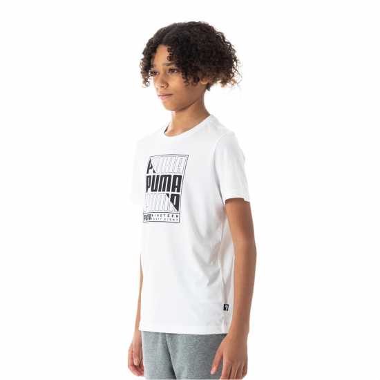 Детски тениски и фланелки Puma Logo T-Shirt Juniors Бял графика Puma Logo T-Shirt Juniors Бял графика Детски тениски и фланелки
