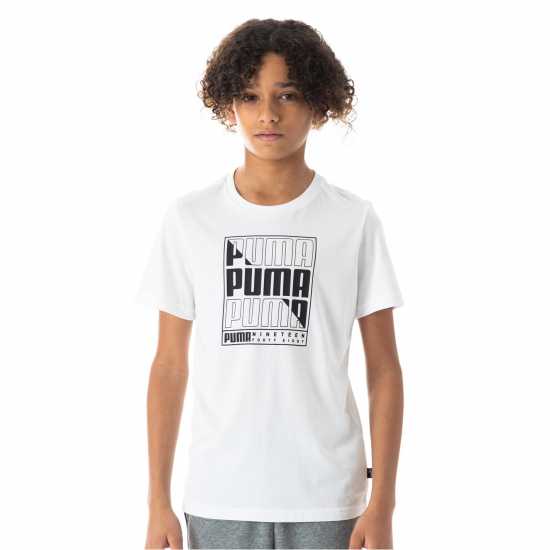 Детски тениски и фланелки Puma Logo T-Shirt Juniors Бял графика Puma Logo T-Shirt Juniors Бял графика Детски тениски и фланелки