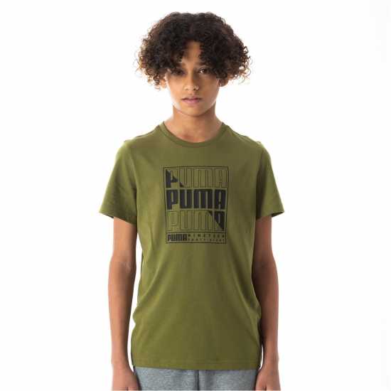 Детски тениски и фланелки Puma Logo T-Shirt Juniors Олива Графика Puma Logo T-Shirt Juniors Олива Графика Детски тениски и фланелки