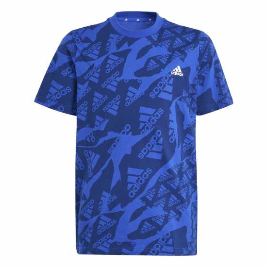 Adidas Essentials Allover Print T-Shirt Junior Boys Синьо Детски тениски и фланелки