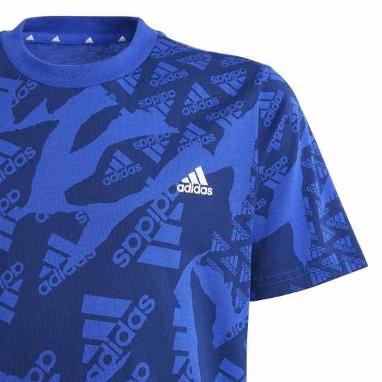 Adidas Essentials Allover Print T-Shirt Junior Boys Синьо Детски тениски и фланелки
