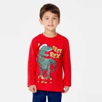 Boys Christmas Dino T-Shirt Red  Детски тениски и фланелки
