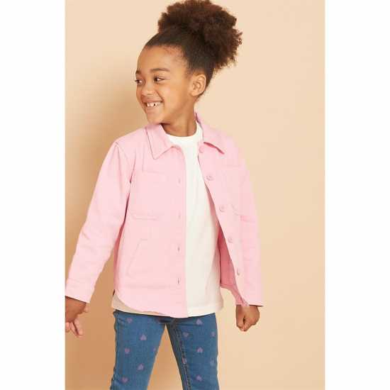 Girls Denim Shacket And Heart Jeggings Set Pink/blue  Детски якета и палта
