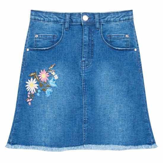 Дънкова Пола Girls Embroided Denim Skirt Blue  Детски поли и рокли