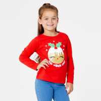 Girls Christmas Pudding T-Shirt Red  Детски тениски и фланелки