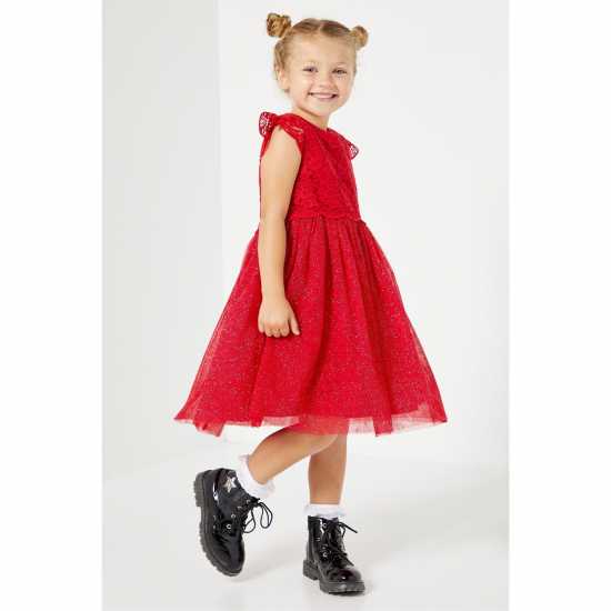 Средна Рокля Be You Studio Flower Girl Glitter Mesh Red Midi Dress Средна Рокля Be You Studio Flower Girl Glitter Mesh Red Midi Dress