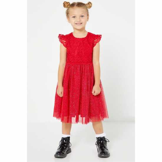 Средна Рокля Be You Studio Flower Girl Glitter Mesh Red Midi Dress Средна Рокля Be You Studio Flower Girl Glitter Mesh Red Midi Dress