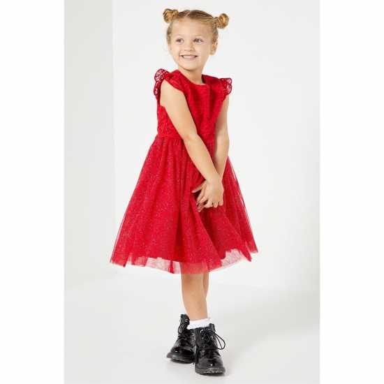 Средна Рокля Be You Studio Flower Girl Glitter Mesh Red Midi Dress Средна Рокля Be You Studio Flower Girl Glitter Mesh Red Midi Dress