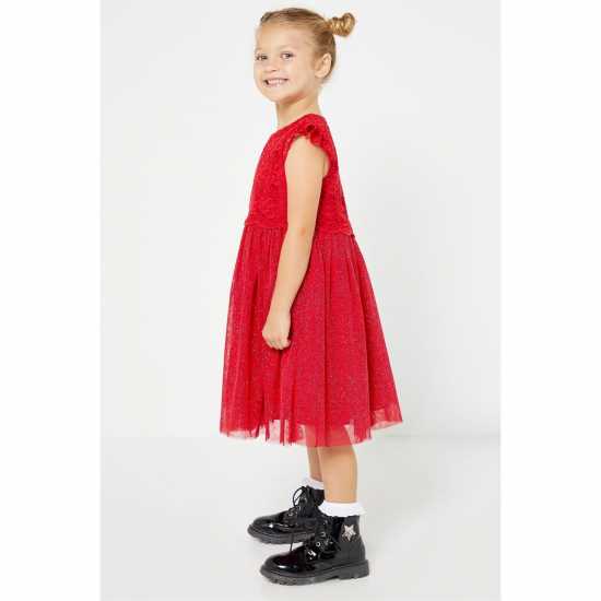 Средна Рокля Be You Studio Flower Girl Glitter Mesh Red Midi Dress Средна Рокля Be You Studio Flower Girl Glitter Mesh Red Midi Dress