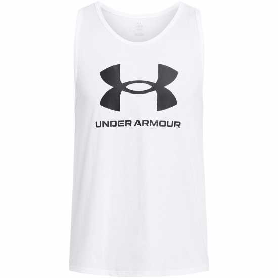 Under Armour Sportstyle Logo Tank Wht/Blk Мъжко облекло за едри хора