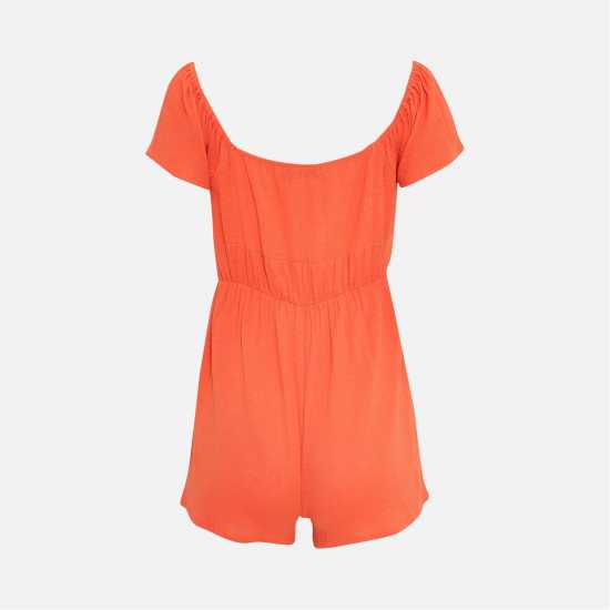 I Saw It First Crinkle Textured Short Sleeve Playsuit Orange Дамски къси панталони