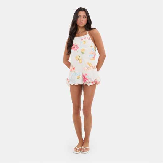 I Saw It First Printed Ruffle Halter Playsuit  Дамски къси панталони