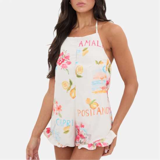 I Saw It First Printed Ruffle Halter Playsuit  Дамски къси панталони