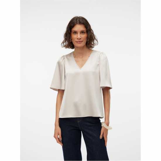 Vero Moda Vm Lovie V-Neck Short-Sleeve Blouse Пумица Камък 
