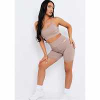 Missy Empire Sport Ruched Bum Gym Shorts Моха Дамски къси панталони