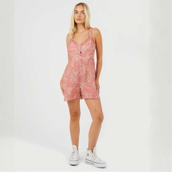 Brave Soul Womens Leaf Print Paysuit With Frilly Straps Brave Soul Womens Leaf Print Paysuit With Frilly Straps