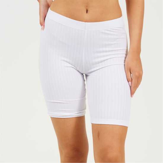 Brave Soul White Ribbed Cycling Shorts  