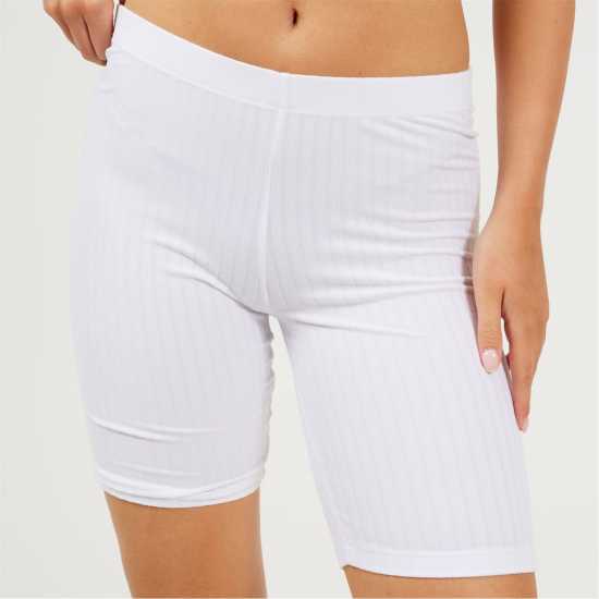 Brave Soul White Ribbed Cycling Shorts  