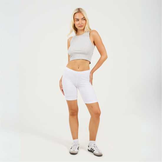 Brave Soul White Ribbed Cycling Shorts  