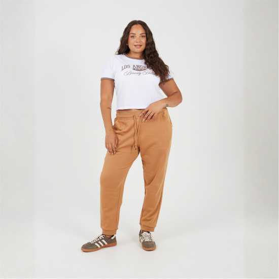 Brave Soul Womens Plus Size Solid Colour Jogging Bottoms Camel 