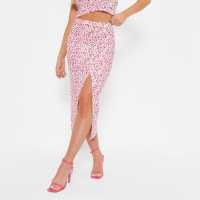 I Saw It First Printed Split Hem Rib Midi Skirt Pink Floral Дамско облекло плюс размер