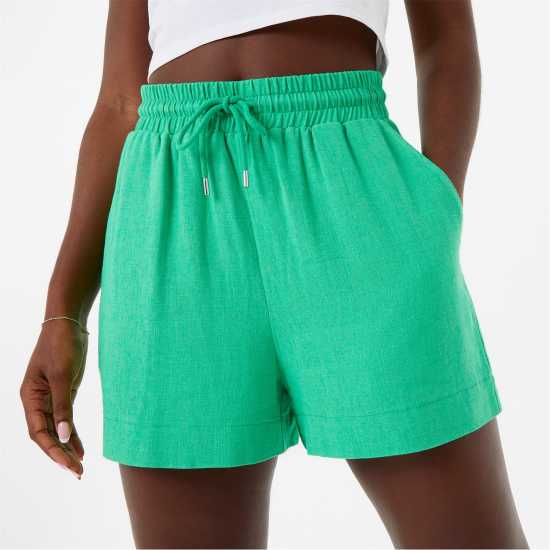 Jack Wills Linen Shorts Green - Дамски къси панталони