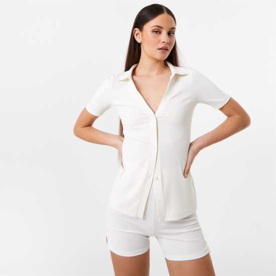 Jack Wills Short Sleeve Button Up Top Vintage White Дамски ризи и тениски