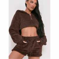 Шорти С Връв Missy Empire Teddy Drawstring Shorts Шоколад Дамски къси панталони