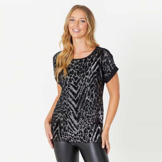 Be You Sequin Front Top  Дамски ризи и тениски