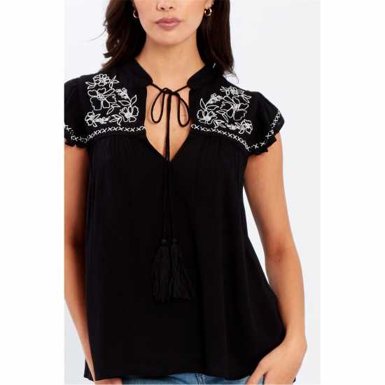 Дамски ризи и тениски Be You Embroidered Crinkle Blouse Womens Черно Be You Embroidered Crinkle Blouse Womens Черно Дамски ризи и тениски