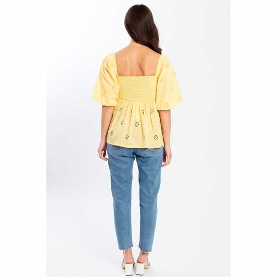 Be You Broderie Square Neck Short-Sleeve Blouse Лимон Be You Broderie Square Neck Short-Sleeve Blouse Лимон